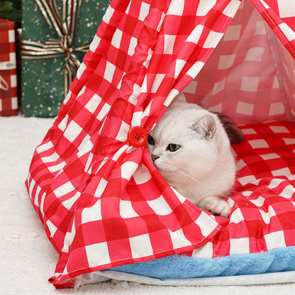 Contemporary Creative Triangle Velvet Linen Polyester Christmas Tent Cat Bed For Bedroom