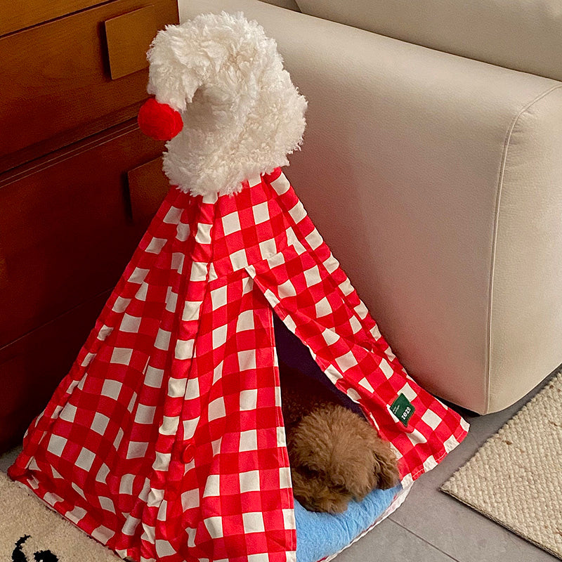 Contemporary Creative Triangle Velvet Linen Polyester Christmas Tent Cat Bed For Bedroom