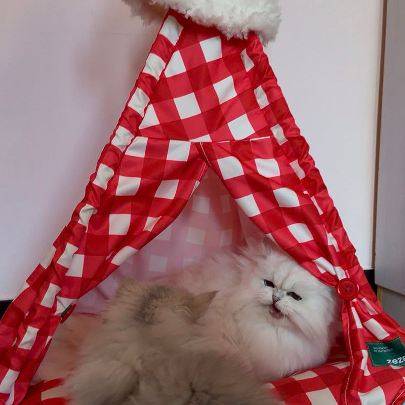 Contemporary Creative Triangle Velvet Linen Polyester Christmas Tent Cat Bed For Bedroom