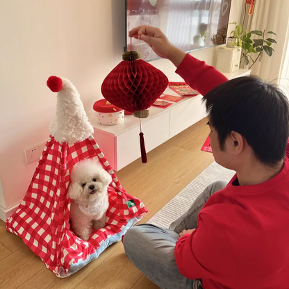 Contemporary Creative Triangle Velvet Linen Polyester Christmas Tent Cat Bed For Bedroom