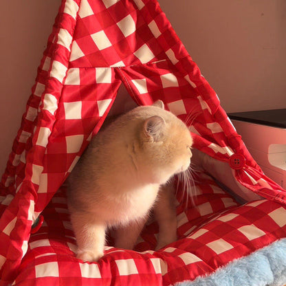 Contemporary Creative Triangle Velvet Linen Polyester Christmas Tent Cat Bed For Bedroom