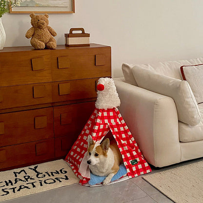 Contemporary Creative Triangle Velvet Linen Polyester Christmas Tent Cat Bed For Bedroom
