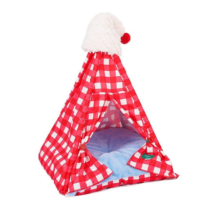 Contemporary Creative Triangle Velvet Linen Polyester Christmas Tent Cat Bed For Bedroom