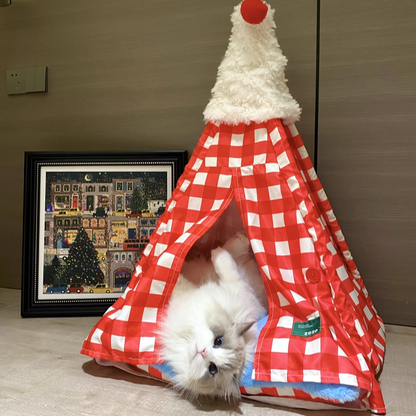 Contemporary Creative Triangle Velvet Linen Polyester Christmas Tent Cat Bed For Bedroom