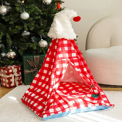Contemporary Creative Triangle Velvet Linen Polyester Christmas Tent Cat Bed For Bedroom