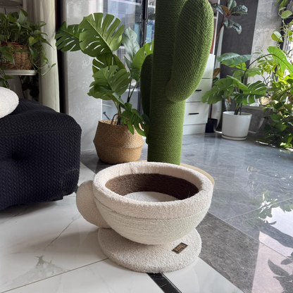 Contemporary Creative Round Medium-Density Fiberboard Velvet Fabric Sisal Coffee Cup Cat Bed For Bedroom