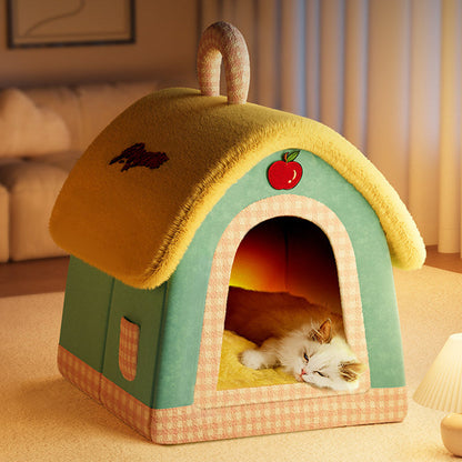 Contemporary Creative Square Velvet Corduroy PP Cotton Drip-Plastic Fabric Handheld Cat Bed For Bedroom