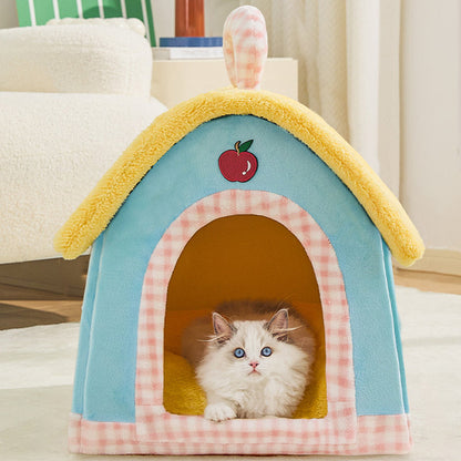 Contemporary Creative Square Velvet Corduroy PP Cotton Drip-Plastic Fabric Handheld Cat Bed For Bedroom