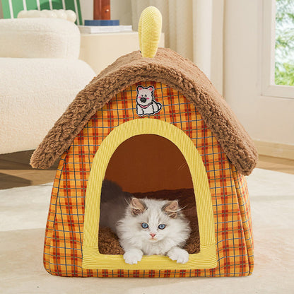 Contemporary Creative Square Velvet Corduroy PP Cotton Drip-Plastic Fabric Handheld Cat Bed For Bedroom