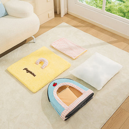 Contemporary Creative Square Velvet Corduroy PP Cotton Drip-Plastic Fabric Handheld Cat Bed For Bedroom