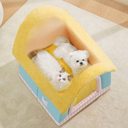 Contemporary Creative Square Velvet Corduroy PP Cotton Drip-Plastic Fabric Handheld Cat Bed For Bedroom