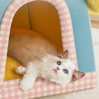 Contemporary Creative Square Velvet Corduroy PP Cotton Drip-Plastic Fabric Handheld Cat Bed For Bedroom