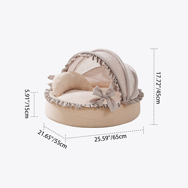 Contemporary Scandinavian Round Polyester-Cotton Velvet Semi-Enclosed Cradle Cat Bed For Bedroom