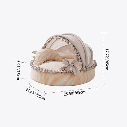 Contemporary Scandinavian Round Polyester-Cotton Velvet Semi-Enclosed Cradle Cat Bed For Bedroom