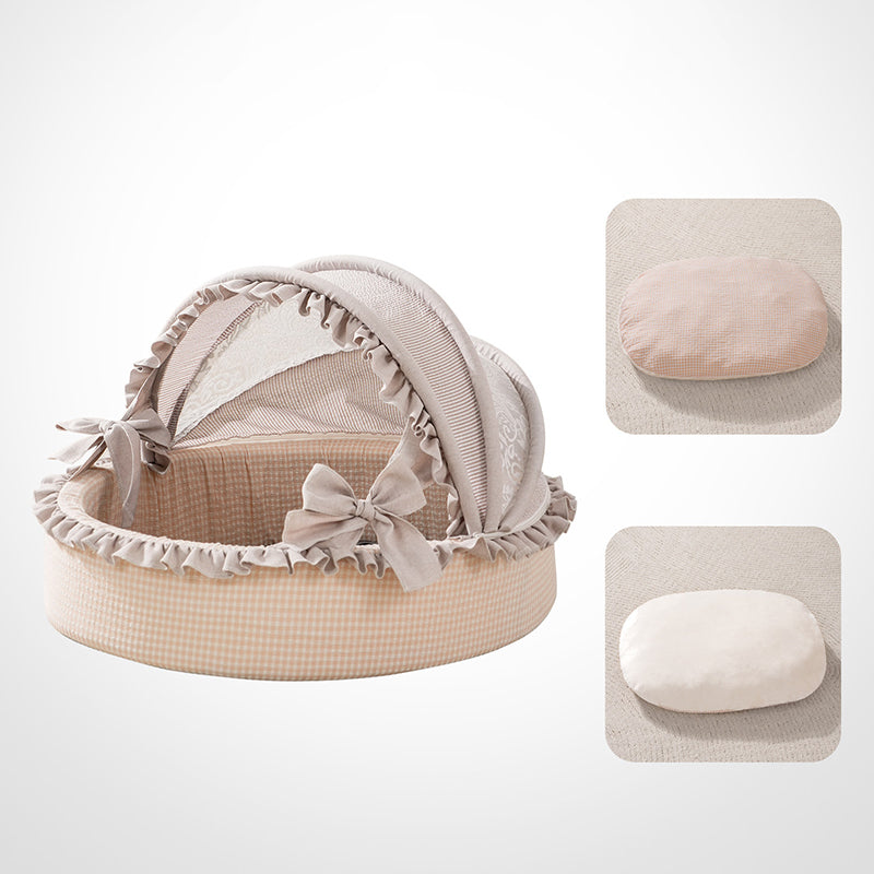 Contemporary Scandinavian Round Polyester-Cotton Velvet Semi-Enclosed Cradle Cat Bed For Bedroom