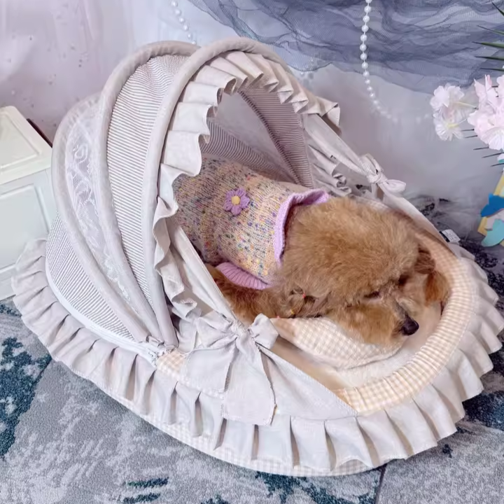Contemporary Scandinavian Round Polyester-Cotton Velvet Semi-Enclosed Cradle Cat Bed For Bedroom