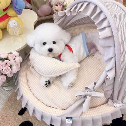 Contemporary Scandinavian Round Polyester-Cotton Velvet Semi-Enclosed Cradle Cat Bed For Bedroom