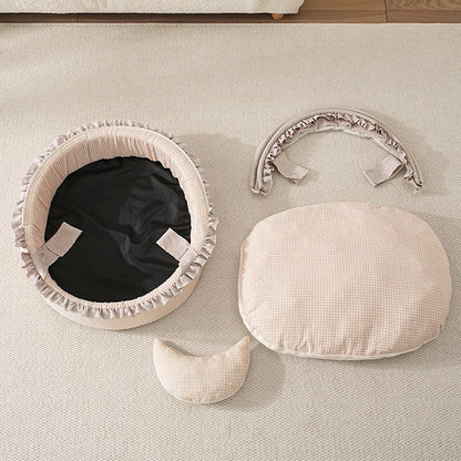 Contemporary Scandinavian Round Polyester-Cotton Velvet Semi-Enclosed Cradle Cat Bed For Bedroom