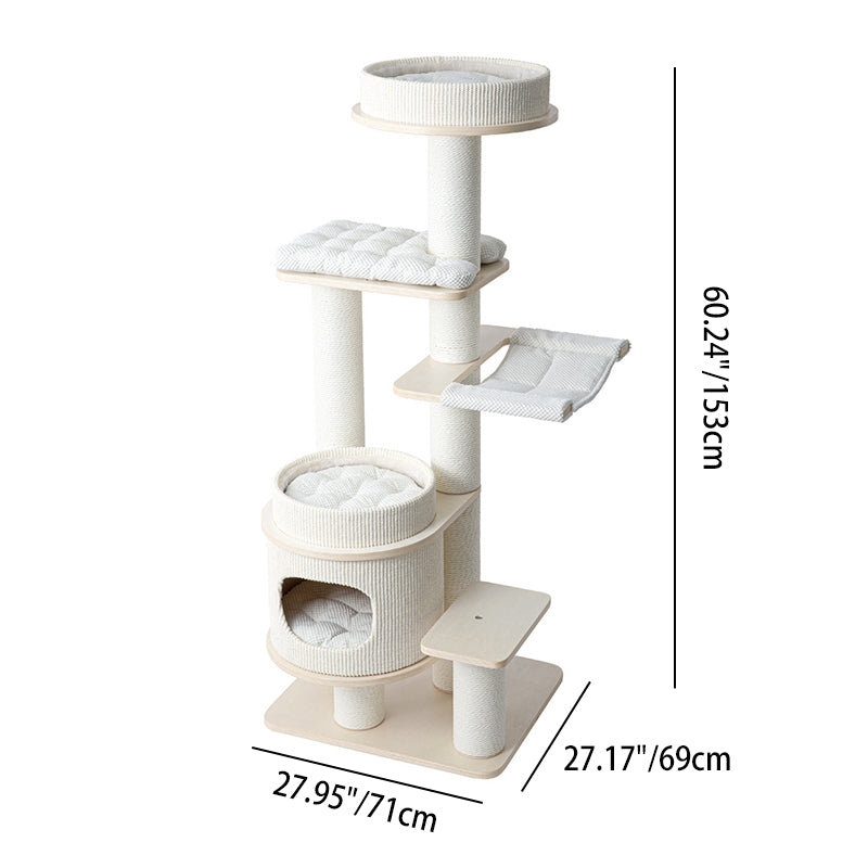 Contemporary Scandinavian Rectangular Plywood Fiberboard Paper Rope Paper Tube Corduroy Cat Tree 5-Tier For Bedroom