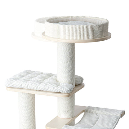 Contemporary Scandinavian Rectangular Plywood Fiberboard Paper Rope Paper Tube Corduroy Cat Tree 5-Tier For Bedroom