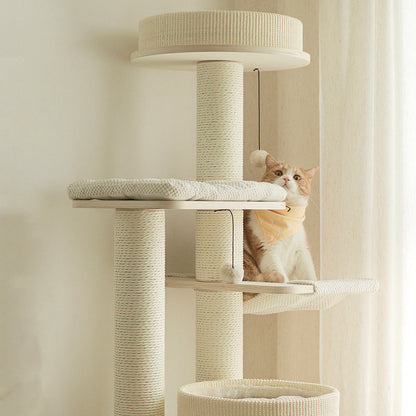 Contemporary Scandinavian Rectangular Plywood Fiberboard Paper Rope Paper Tube Corduroy Cat Tree 5-Tier For Bedroom
