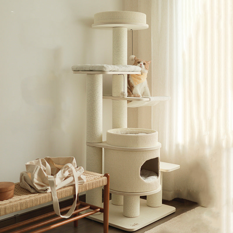 Contemporary Scandinavian Rectangular Plywood Fiberboard Paper Rope Paper Tube Corduroy Cat Tree 5-Tier For Bedroom