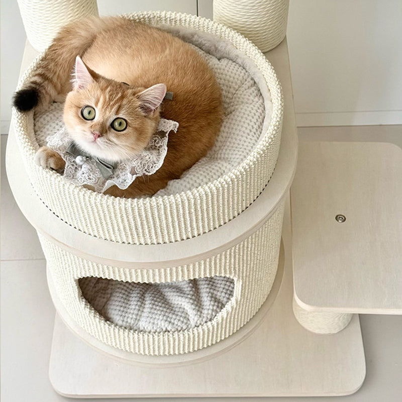 Contemporary Scandinavian Rectangular Plywood Fiberboard Paper Rope Paper Tube Corduroy Cat Tree 5-Tier For Bedroom