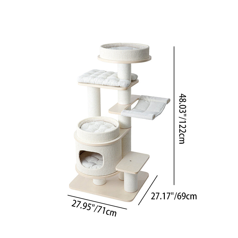 Contemporary Scandinavian Rectangular Plywood Fiberboard Paper Rope Paper Tube Corduroy Cat Tree 5-Tier For Bedroom