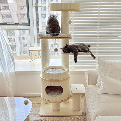 Contemporary Scandinavian Rectangular Plywood Fiberboard Paper Rope Paper Tube Corduroy Cat Tree 5-Tier For Bedroom