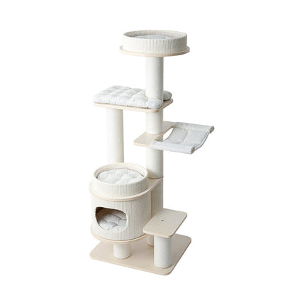 Contemporary Scandinavian Rectangular Plywood Fiberboard Paper Rope Paper Tube Corduroy Cat Tree 5-Tier For Bedroom
