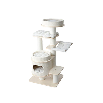 Contemporary Scandinavian Rectangular Plywood Fiberboard Paper Rope Paper Tube Corduroy Cat Tree 5-Tier For Bedroom