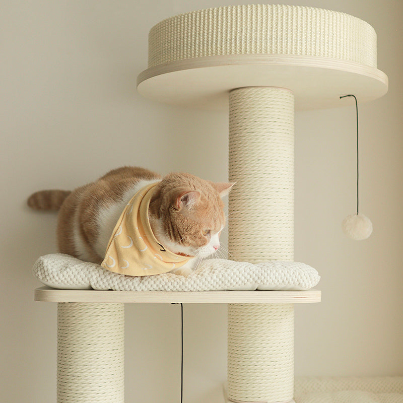 Contemporary Scandinavian Rectangular Plywood Fiberboard Paper Rope Paper Tube Corduroy Cat Tree 5-Tier For Bedroom