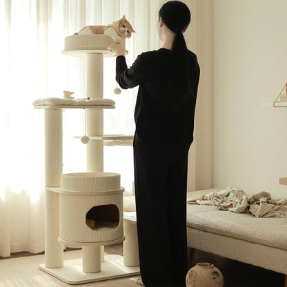 Contemporary Scandinavian Rectangular Plywood Fiberboard Paper Rope Paper Tube Corduroy Cat Tree 5-Tier For Bedroom