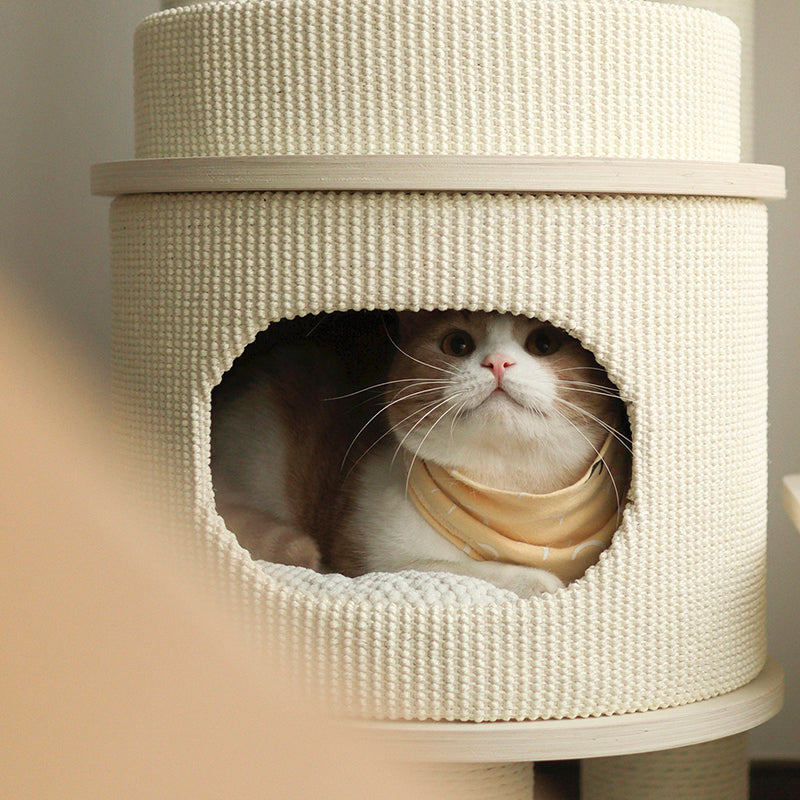 Contemporary Scandinavian Rectangular Plywood Fiberboard Paper Rope Paper Tube Corduroy Cat Tree 5-Tier For Bedroom