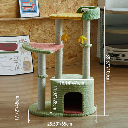Contemporary Creative Round Particleboard Velvet Fabric Sisal Watermelon Cat Tree 3-Tier For Bedroom