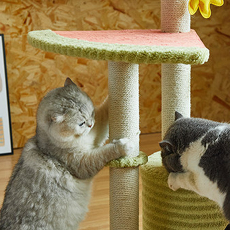 Contemporary Creative Round Particleboard Velvet Fabric Sisal Watermelon Cat Tree 3-Tier For Bedroom