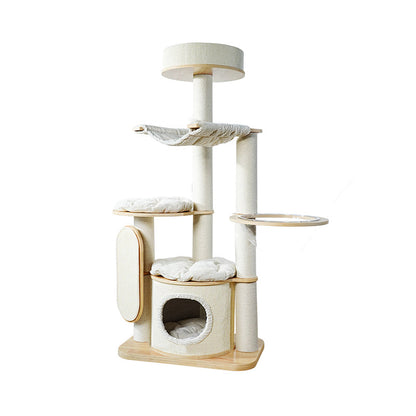 Contemporary Scandinavian Round E0-Grade Plywood Corduroy Hemp Rope Paper Tube Acrylic Cat Tree 5-Tier For Bedroom