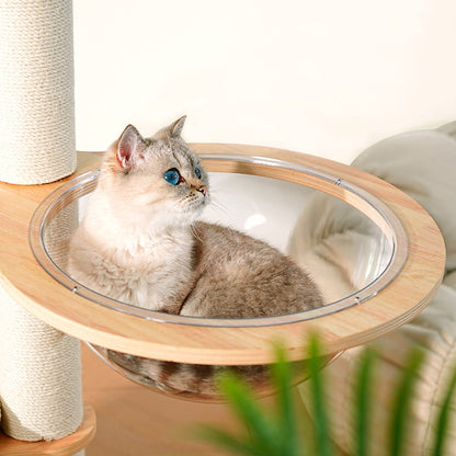 Contemporary Scandinavian Round E0-Grade Plywood Corduroy Hemp Rope Paper Tube Acrylic Cat Tree 5-Tier For Bedroom