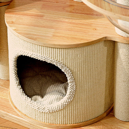 Contemporary Scandinavian Round E0-Grade Plywood Corduroy Hemp Rope Paper Tube Acrylic Cat Tree 5-Tier For Bedroom