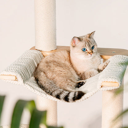 Contemporary Scandinavian Round E0-Grade Plywood Corduroy Hemp Rope Paper Tube Acrylic Cat Tree 5-Tier For Bedroom