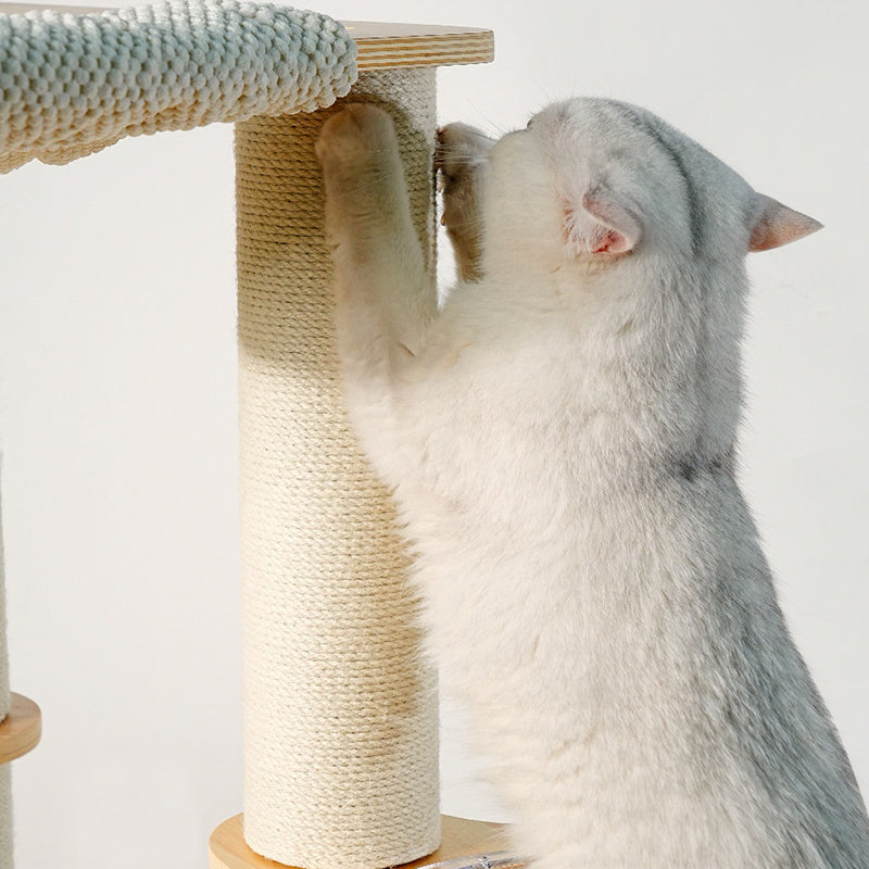 Contemporary Scandinavian Round E0-Grade Plywood Corduroy Hemp Rope Paper Tube Acrylic Cat Tree 5-Tier For Bedroom