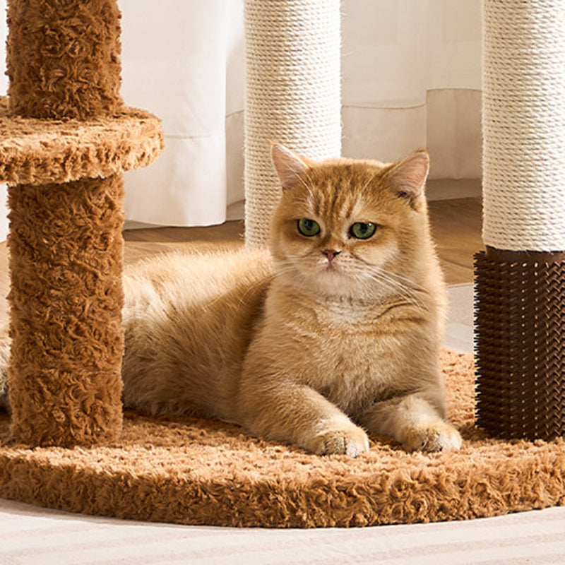 Contemporary Scandinavian Round Medium-Density Fiberboard Velvet Fabric Hemp Rope Paper Tube Acrylic Cat Tree 5-Tier For Bedroom