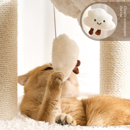 Contemporary Scandinavian Round Medium-Density Fiberboard Velvet Fabric Hemp Rope Paper Tube Acrylic Cat Tree 5-Tier For Bedroom