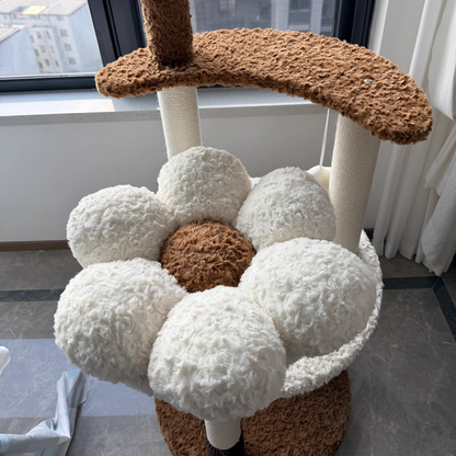 Contemporary Scandinavian Round Medium-Density Fiberboard Velvet Fabric Hemp Rope Paper Tube Acrylic Cat Tree 5-Tier For Bedroom