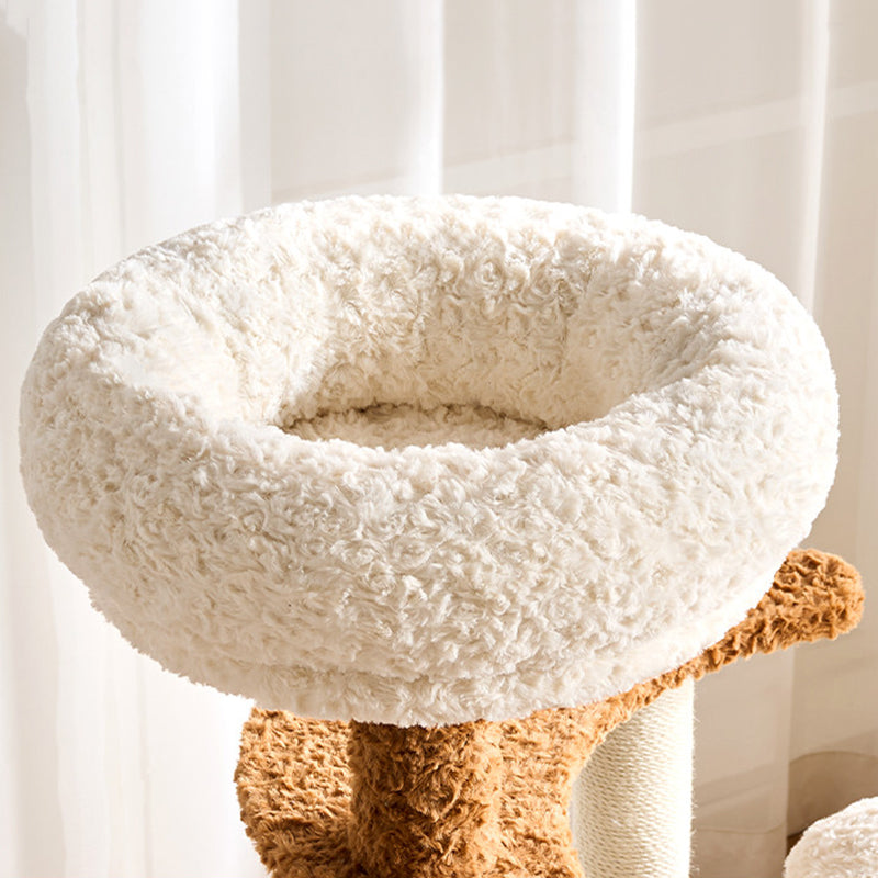 Contemporary Scandinavian Round Medium-Density Fiberboard Velvet Fabric Hemp Rope Paper Tube Acrylic Cat Tree 5-Tier For Bedroom