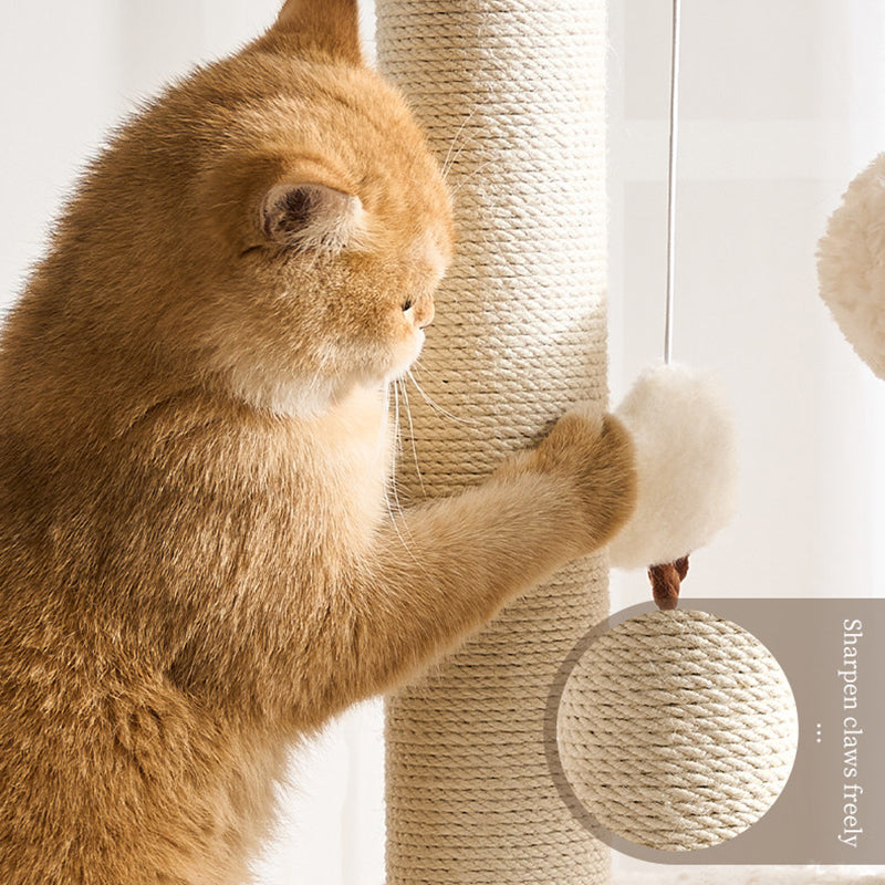 Contemporary Scandinavian Round Medium-Density Fiberboard Velvet Fabric Hemp Rope Paper Tube Acrylic Cat Tree 5-Tier For Bedroom