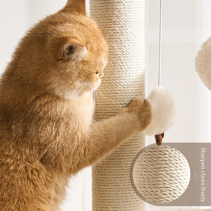 Contemporary Scandinavian Round Medium-Density Fiberboard Velvet Fabric Hemp Rope Paper Tube Acrylic Cat Tree 5-Tier For Bedroom