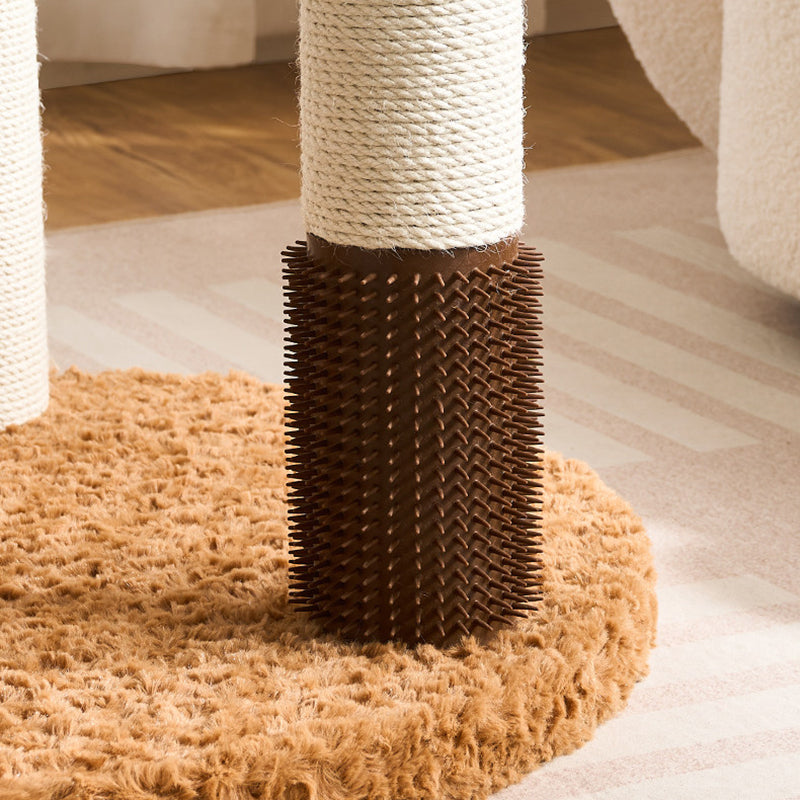 Contemporary Scandinavian Round Medium-Density Fiberboard Velvet Fabric Hemp Rope Paper Tube Acrylic Cat Tree 5-Tier For Bedroom