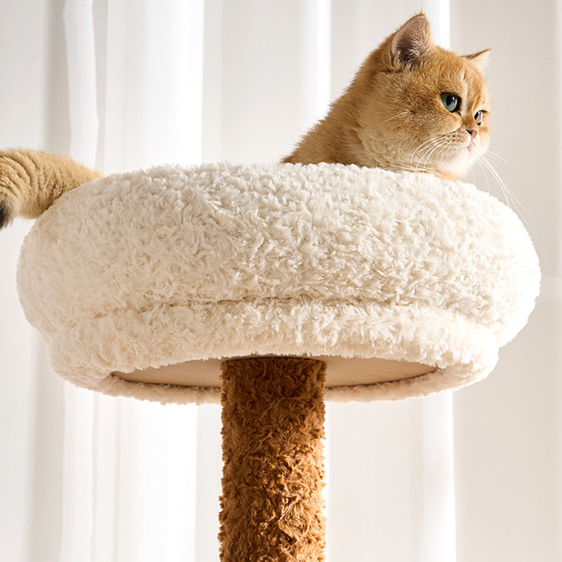 Contemporary Scandinavian Round Medium-Density Fiberboard Velvet Fabric Hemp Rope Paper Tube Acrylic Cat Tree 5-Tier For Bedroom