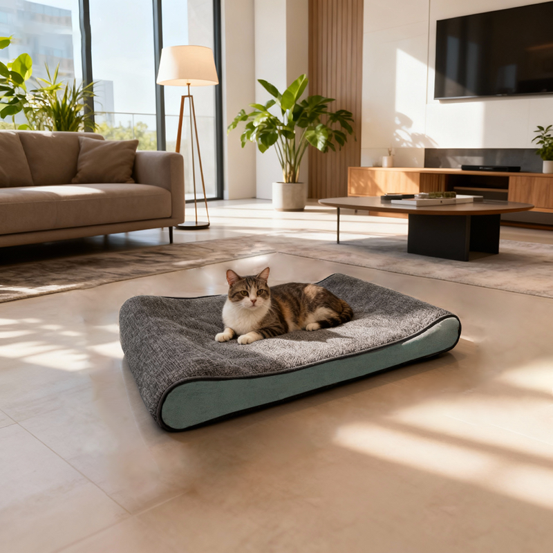 Modern Minimalist Rectangular Pet Bed: Streamlined Wave Design - Compressible Cat Bed For Bedroom
